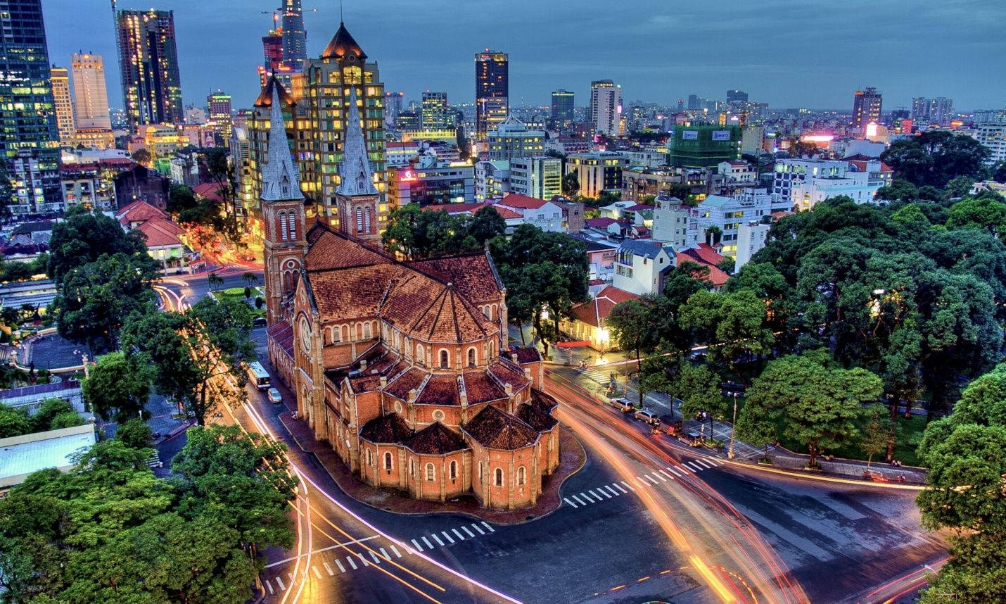 Majestic Gothic Cathedral In Ho Chi Minh City Background