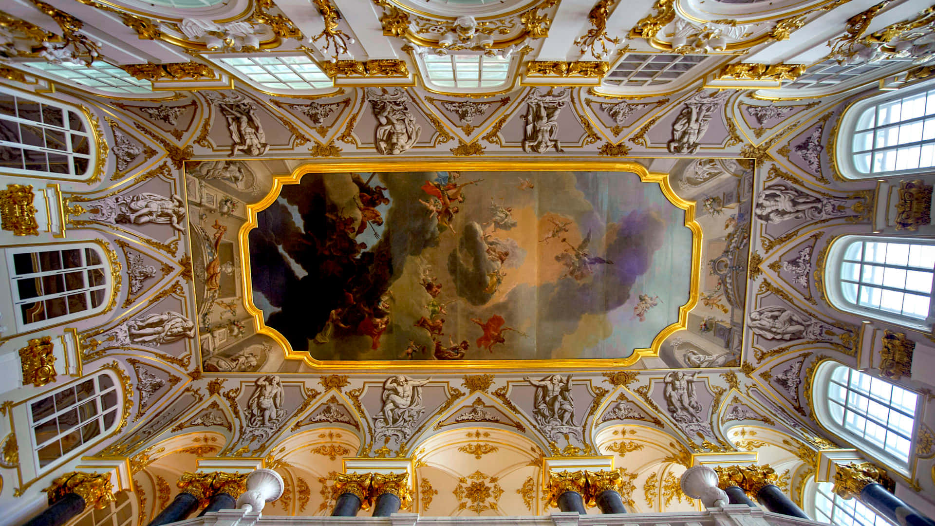 Majestic Grandeur Of The Hermitage Ceiling Background