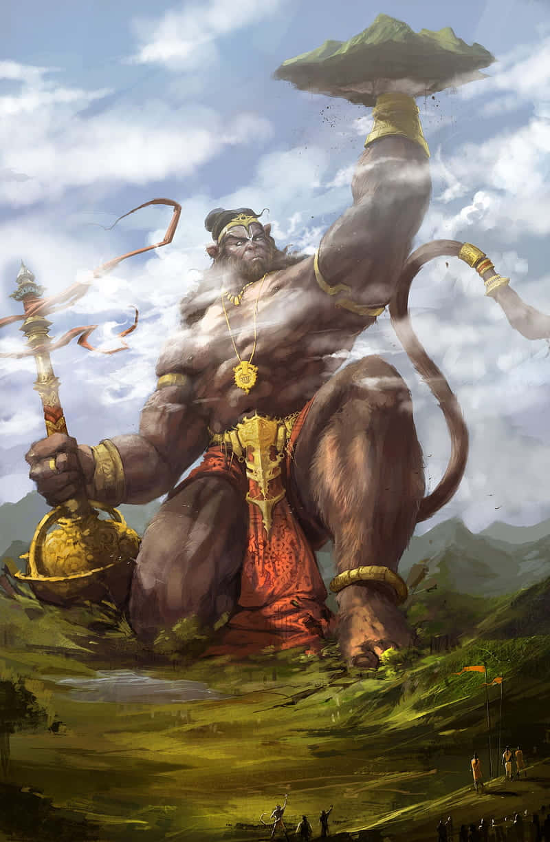 Majestic_ Hanuman_ Holding_ Mountain Background