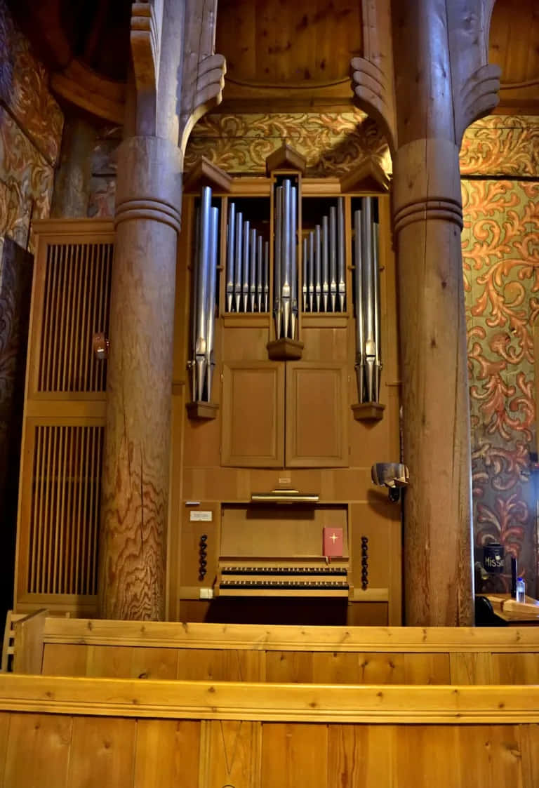Majestic Heddal Stave Church Pipe Organ Background