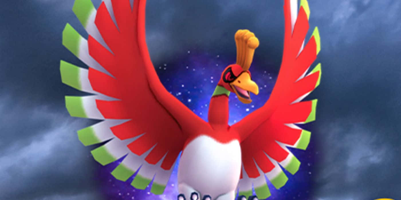 Majestic Ho-oh Among Dark Clouds Background