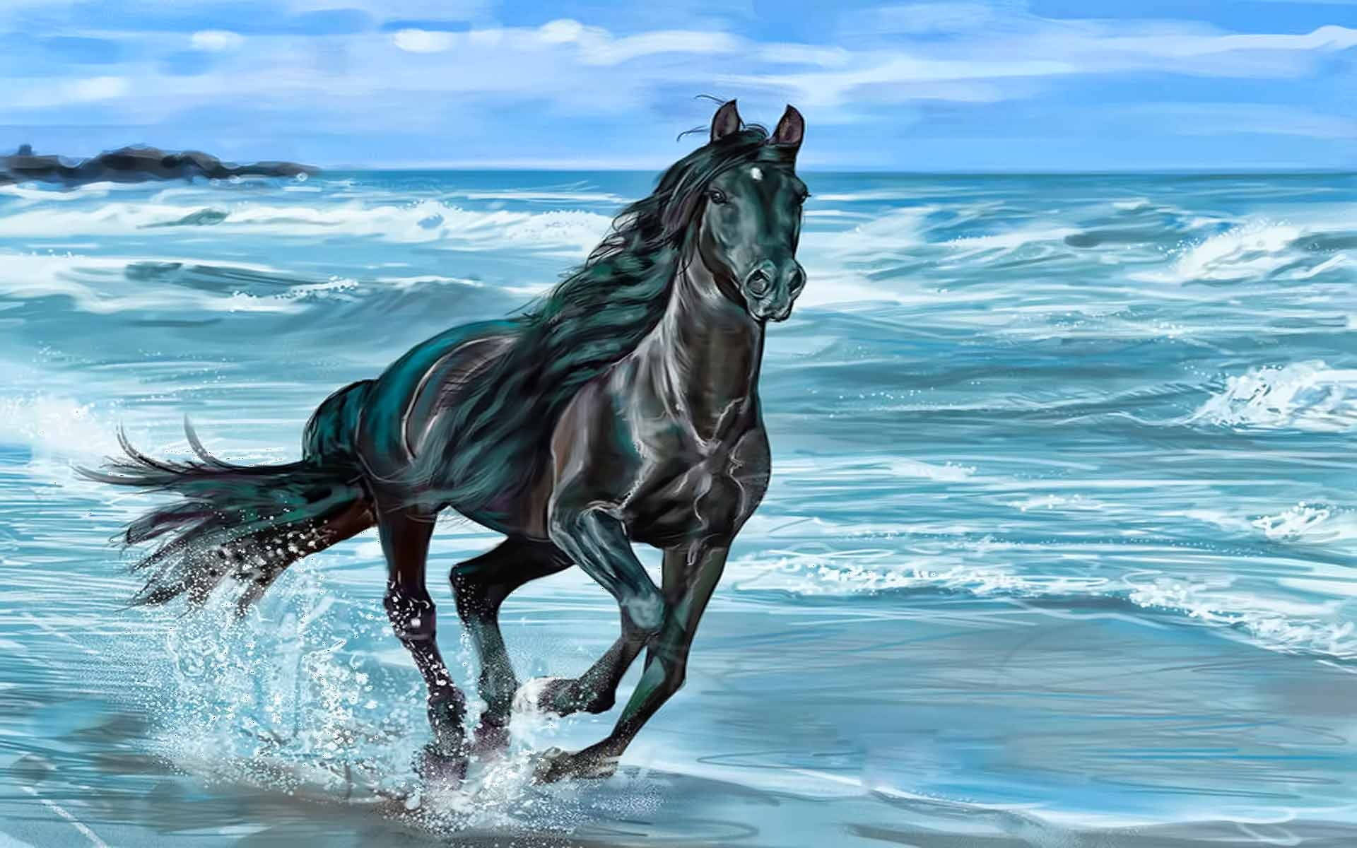 Majestic Horse Galloping On The Beach Background