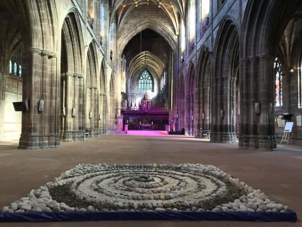 Majestic Interior View Of Chester Cathedral With Purple Ambient Light Background