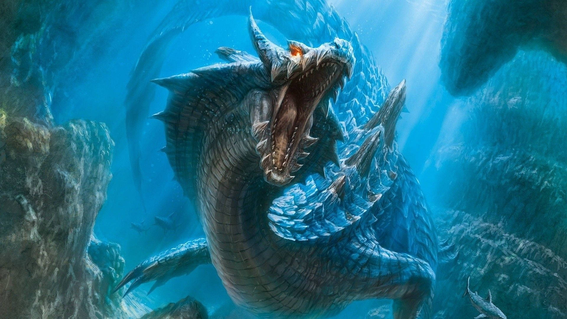 Majestic Japanese Dragon In An Underwater World Background