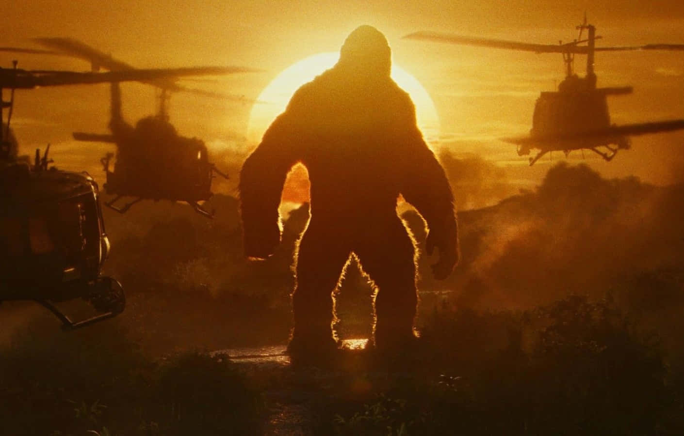 Majestic King Kong Standing Tall On A Mountain Peak Background
