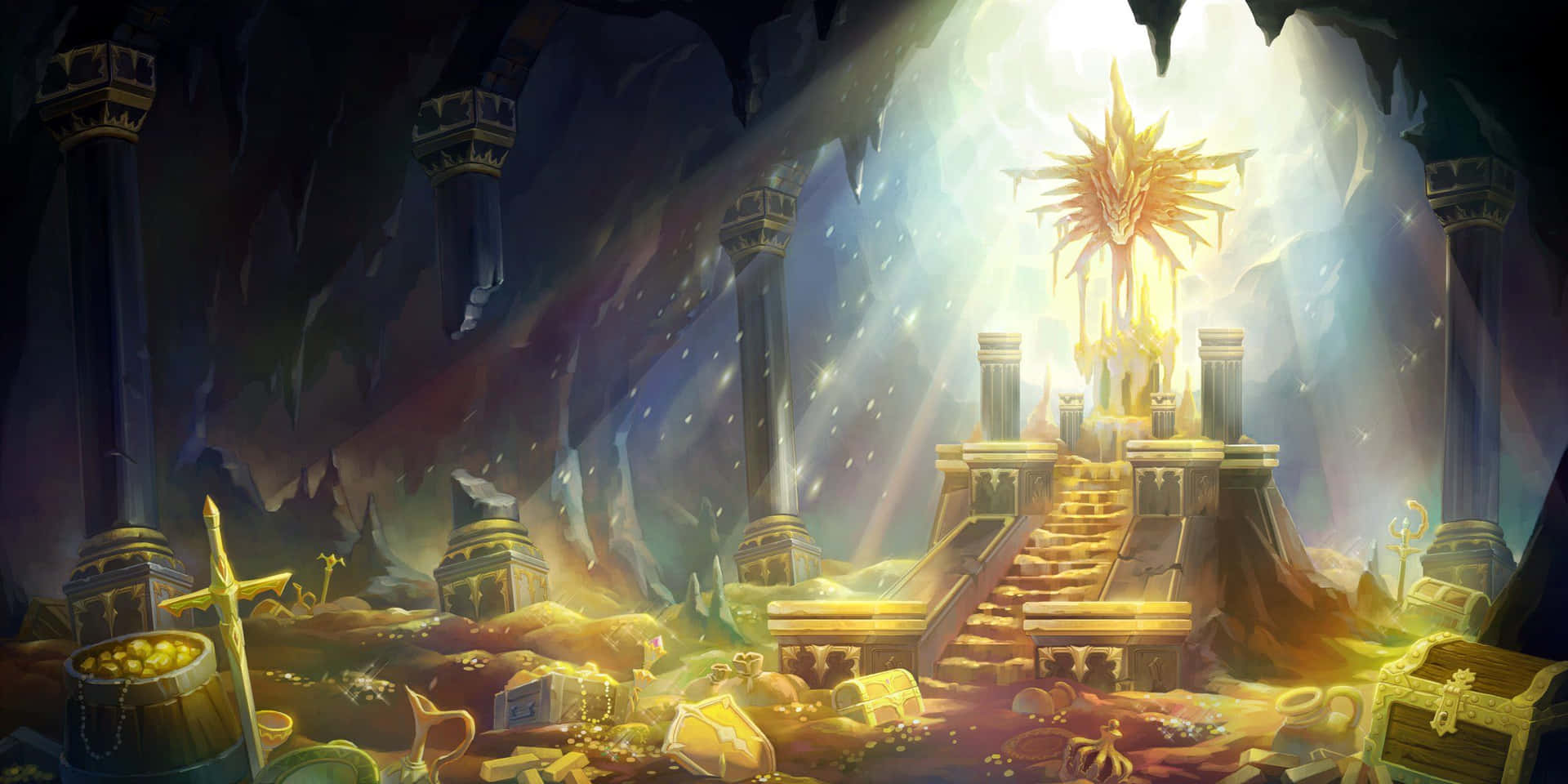 Majestic Kingdom With Stunning Castle And Waterfall Background