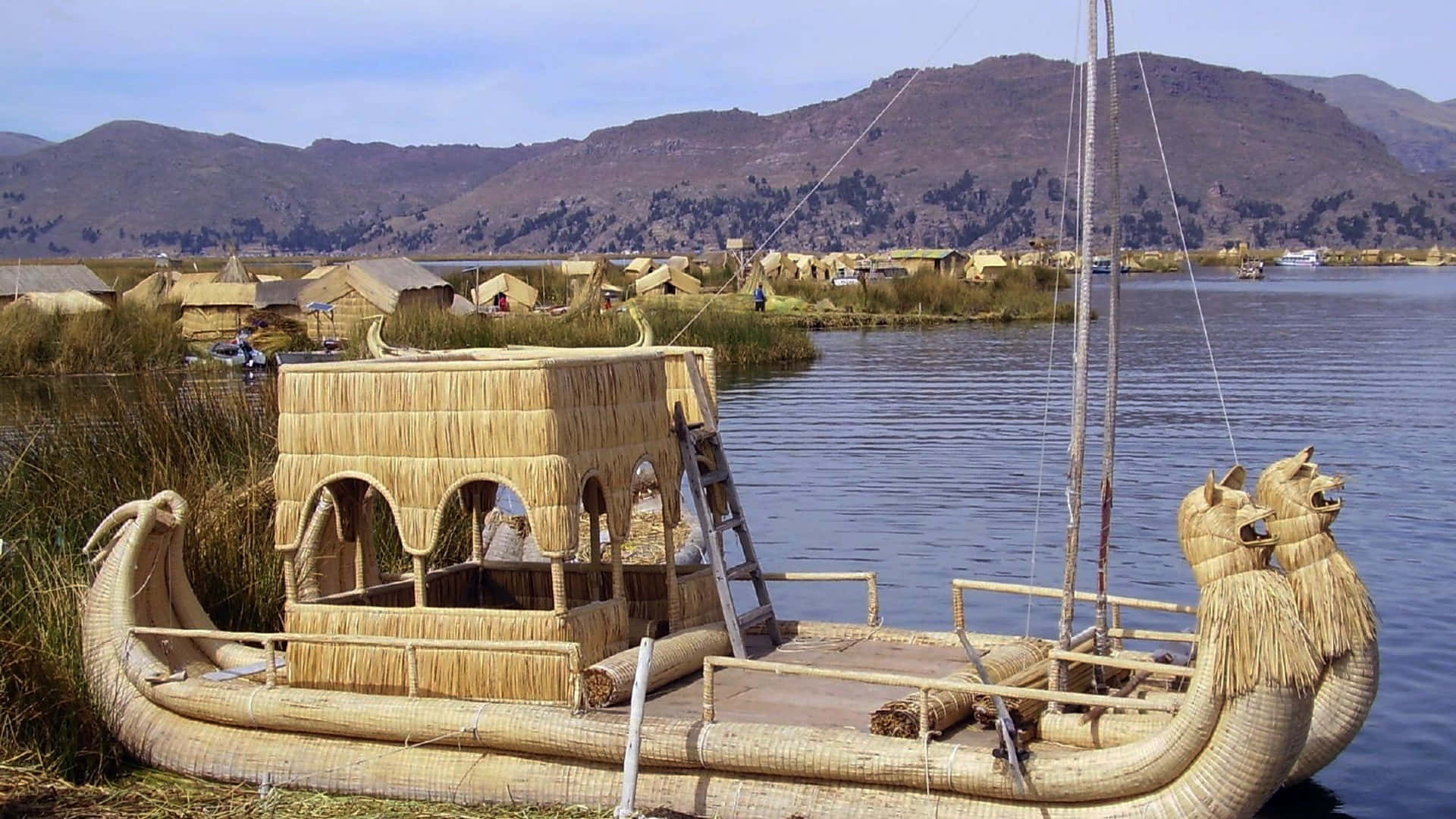 Majestic Lake Titicaca - A Vibrant Tourist Boat Adventure Background