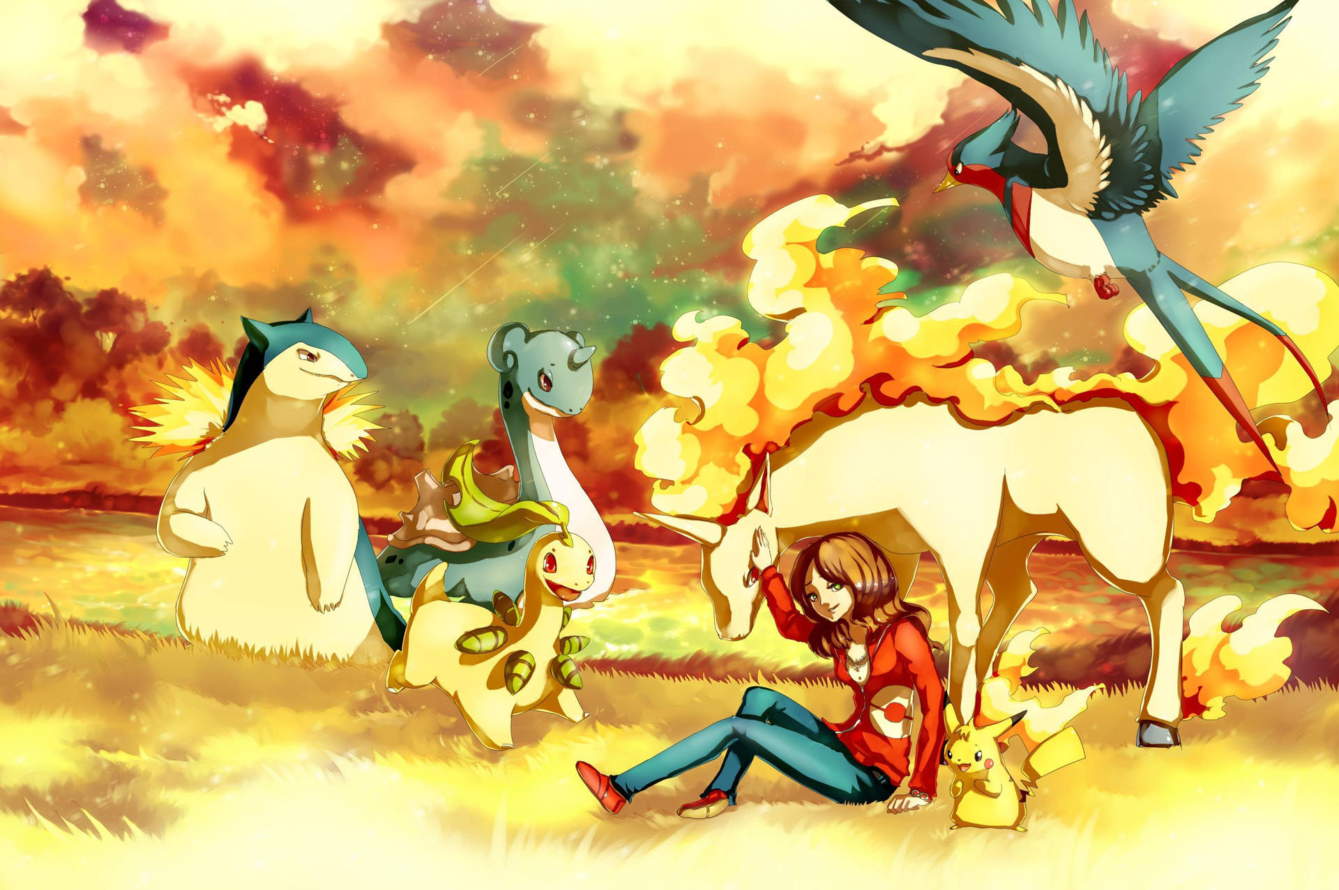 Majestic Lapras With Typhlosion And Other Pokémon In High Definition Background