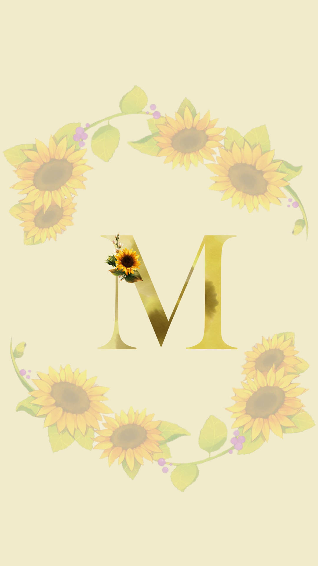 Majestic Letter M Adorned With Sunflowers Background