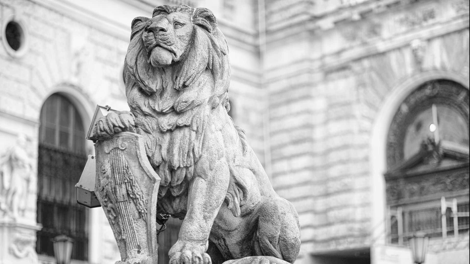 Majestic_ Lion_ Statue_ Black_and_ White Background