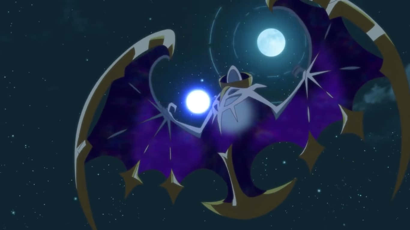 Majestic Lunala Poised For Battle In A Night Skies Background