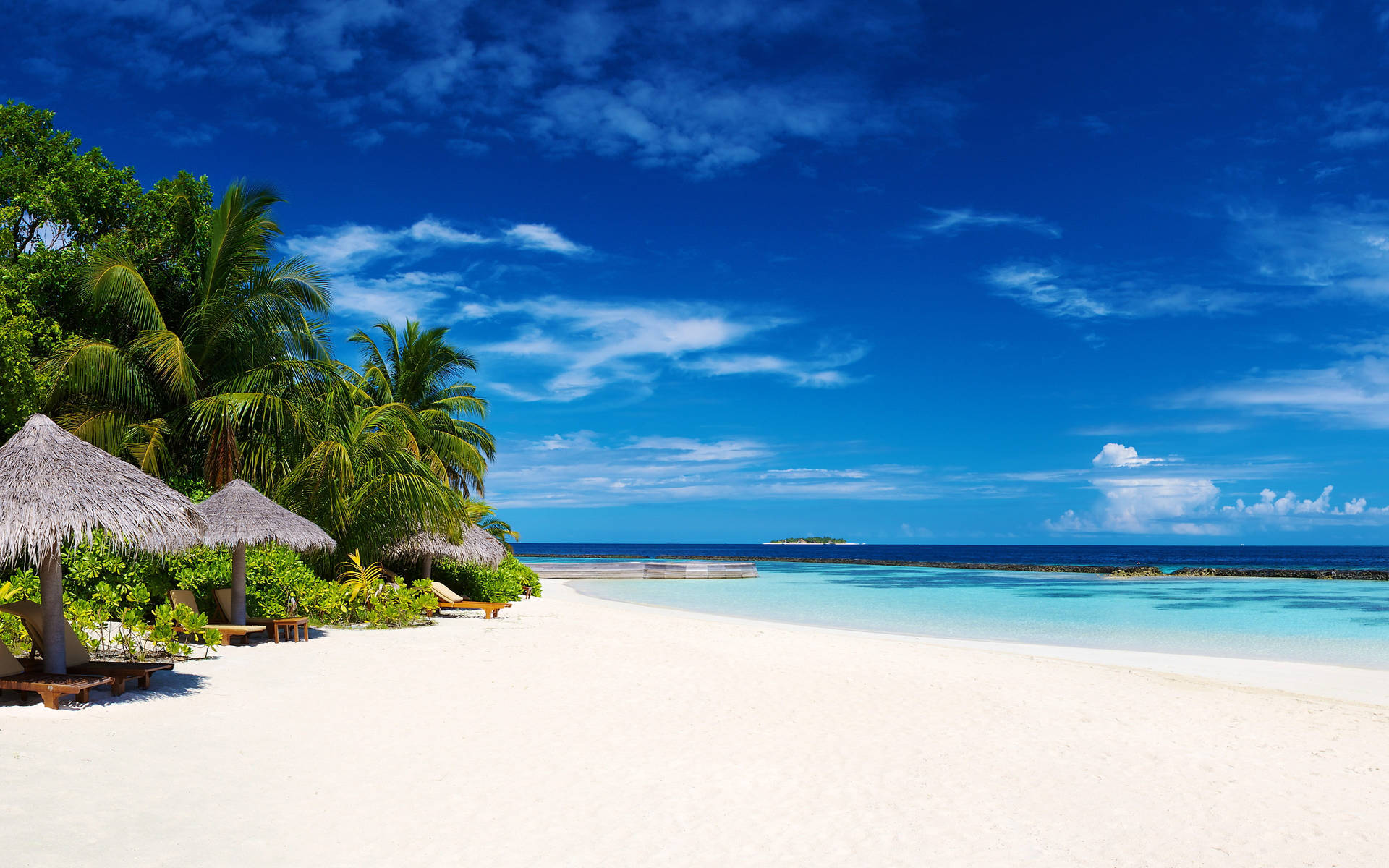 Majestic Maldives Shoreline Tropical Desktop Background