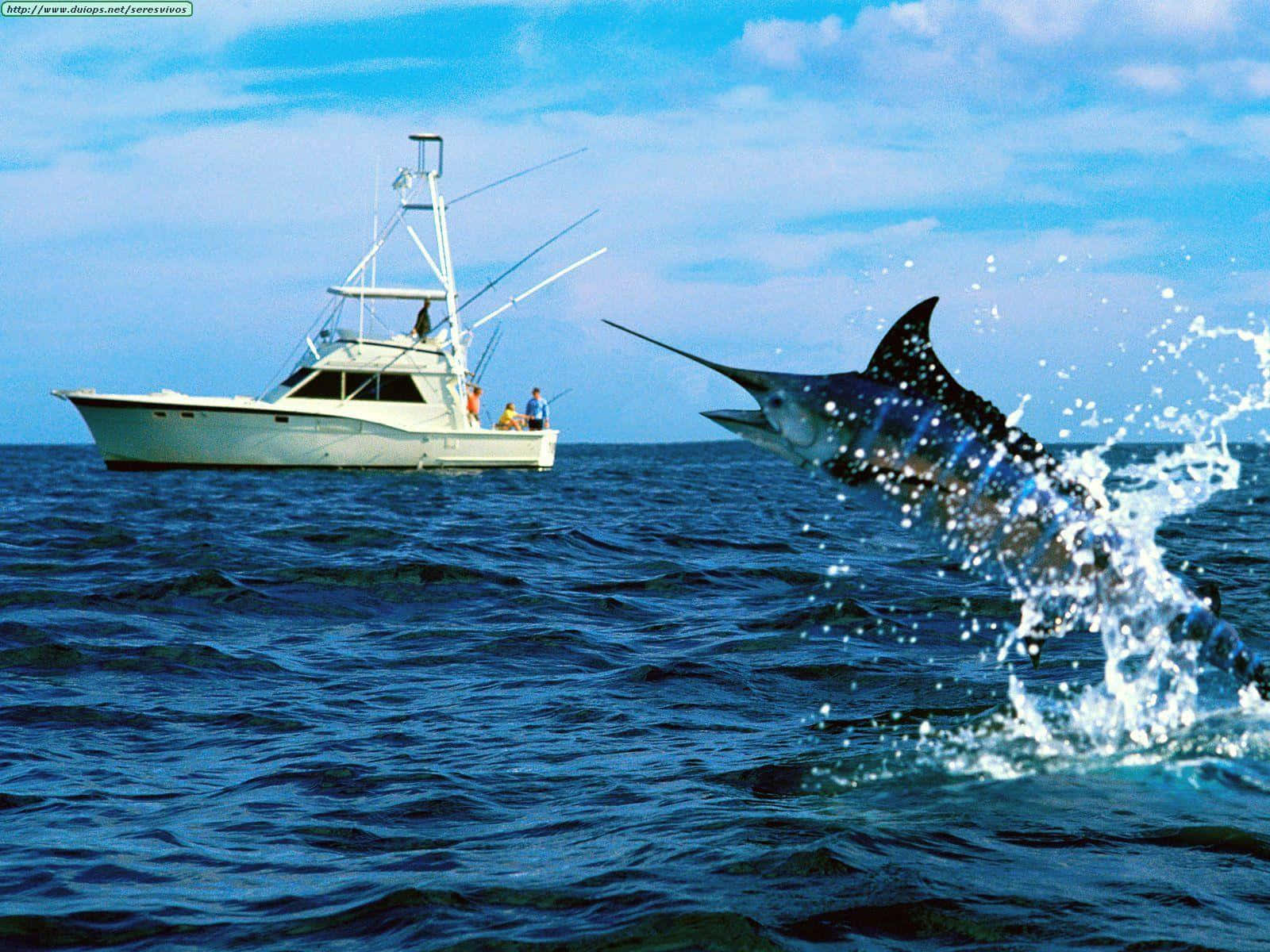 Majestic Marlin Leaping In The Ocean Background