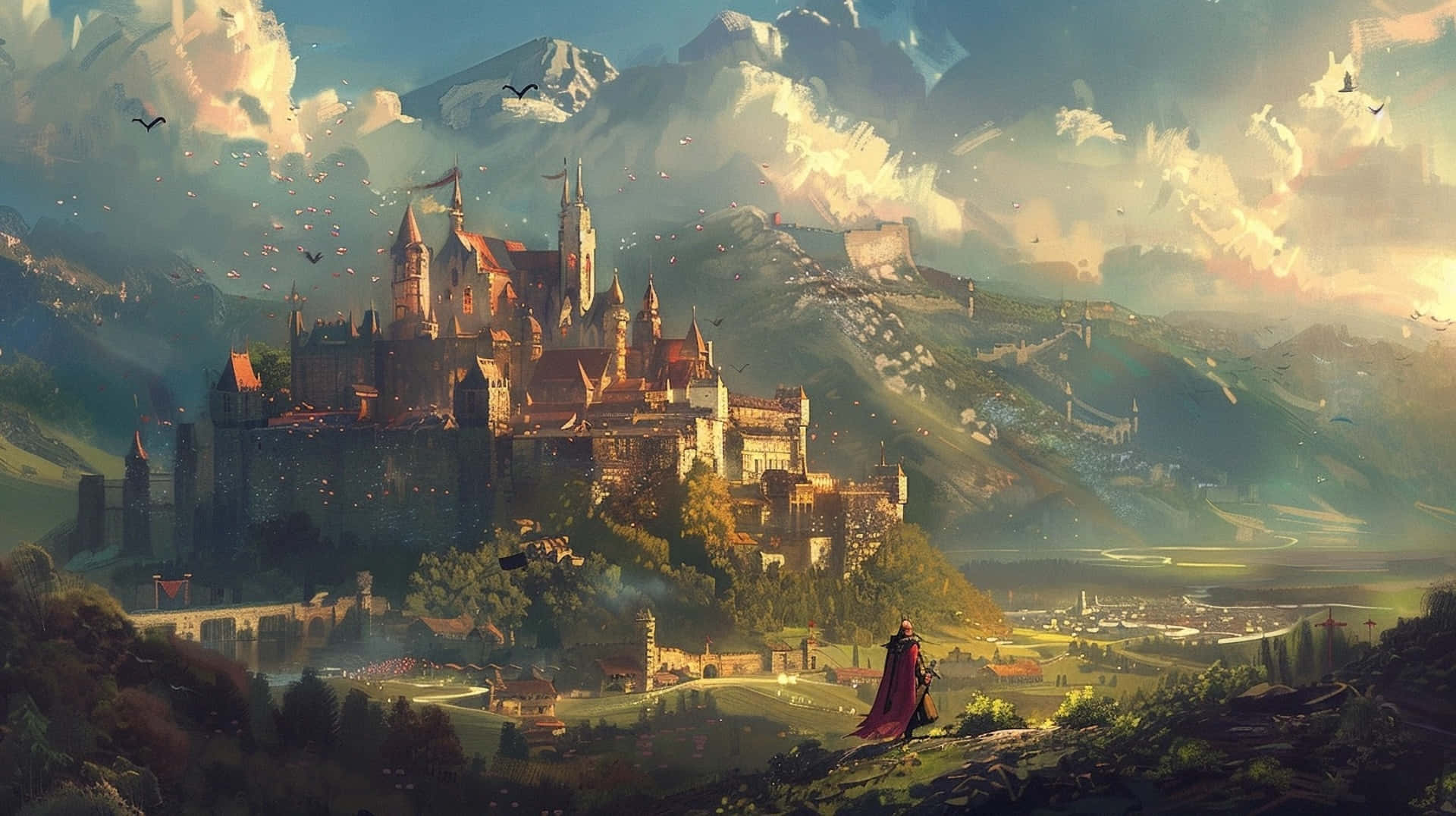 Majestic_ Medieval_ Castle_ Overlooking_ Valley Background