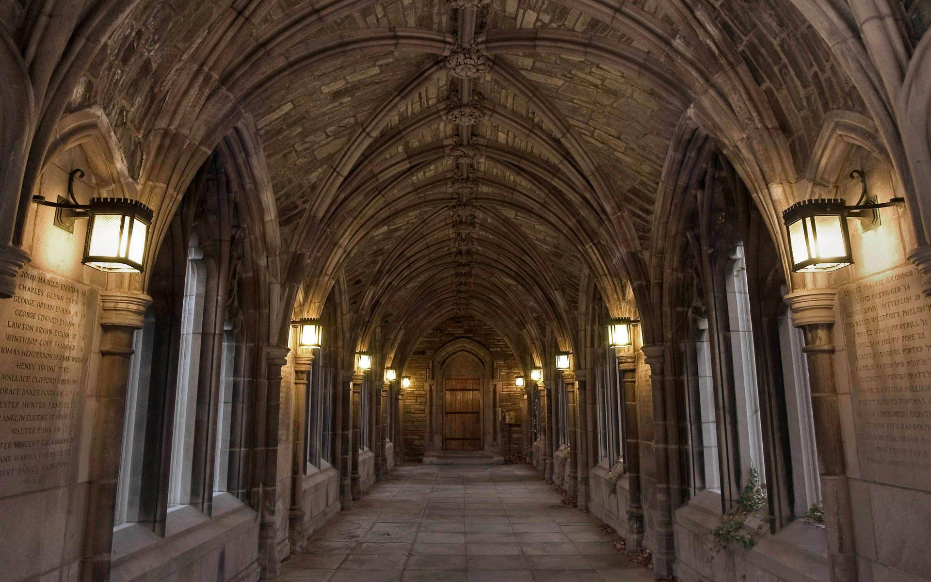 Majestic Medieval Hallway At Cornell University Background