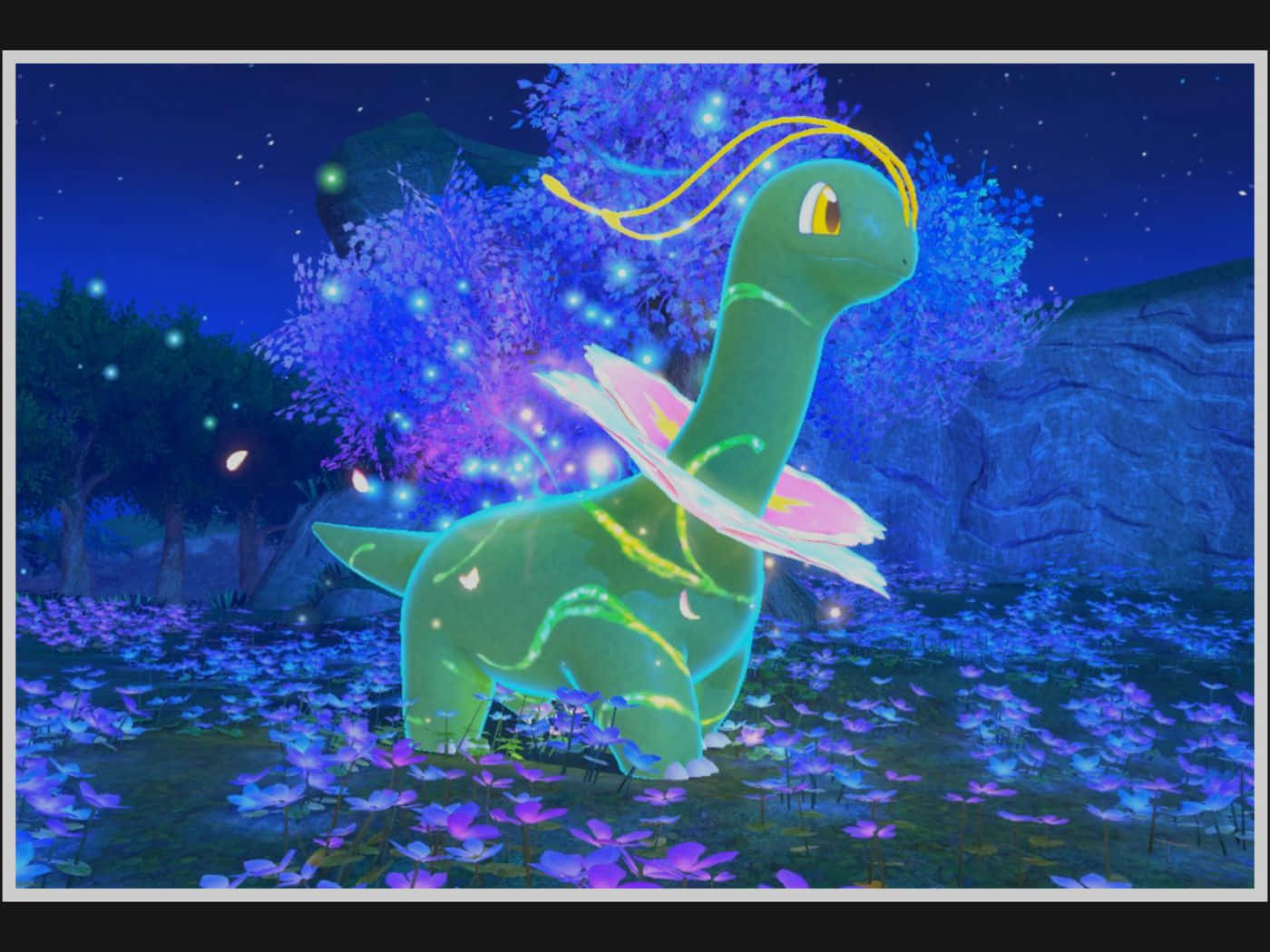 Majestic Meganium Pokemon Strolling In The Dark Background