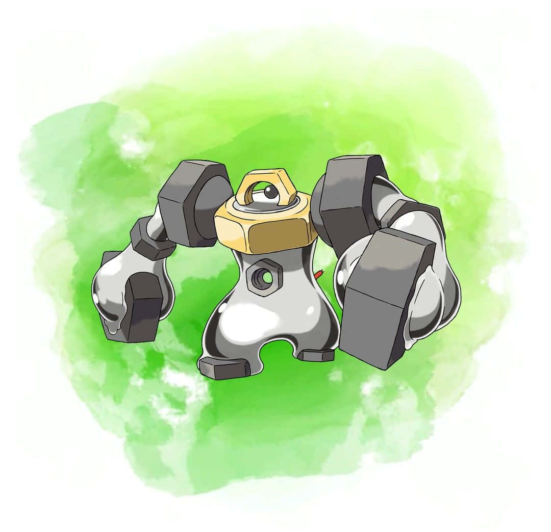 Majestic Melmetal Displaying Power Against A Green Background Background