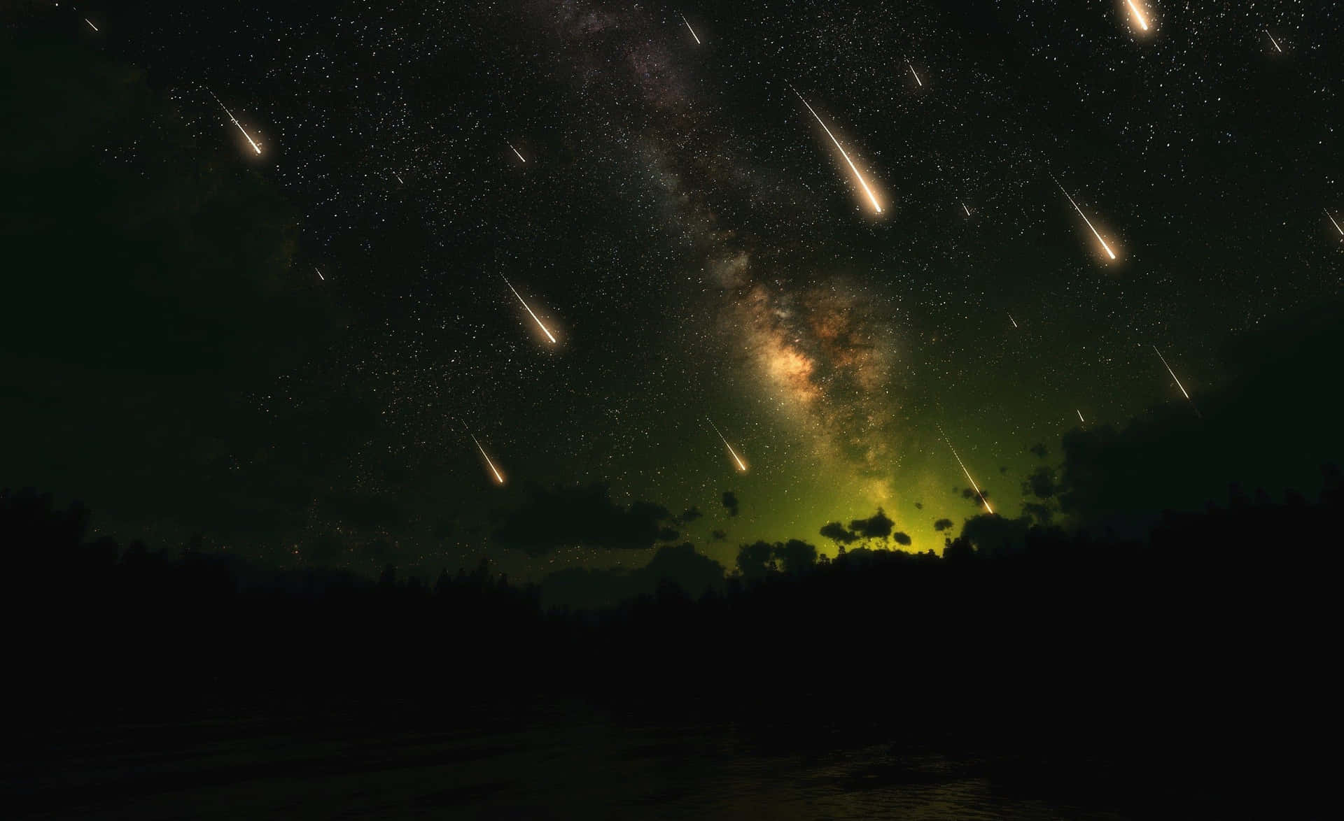 Majestic Meteor Shower In Night Sky Background