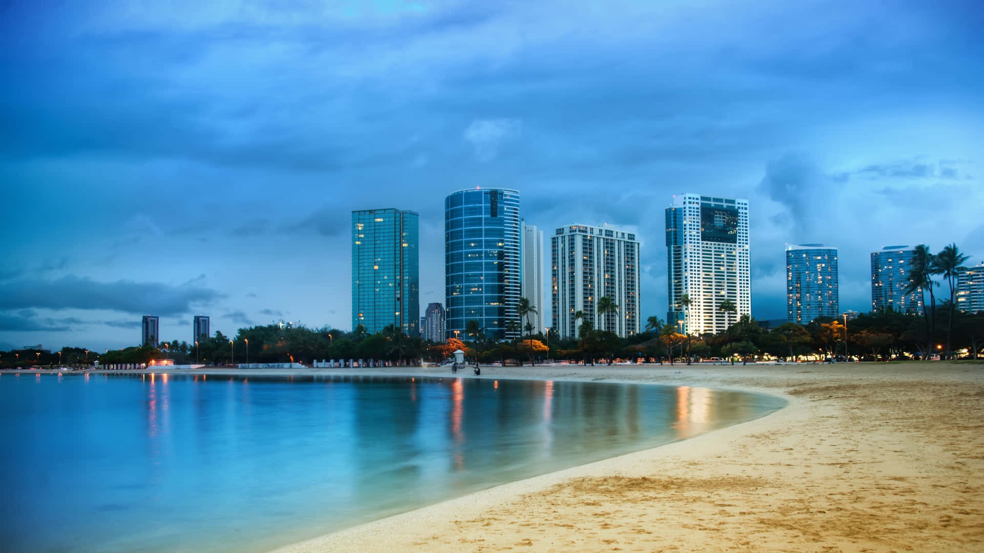 Majestic Miami Skyline Under Fiery Sunset Glow Background