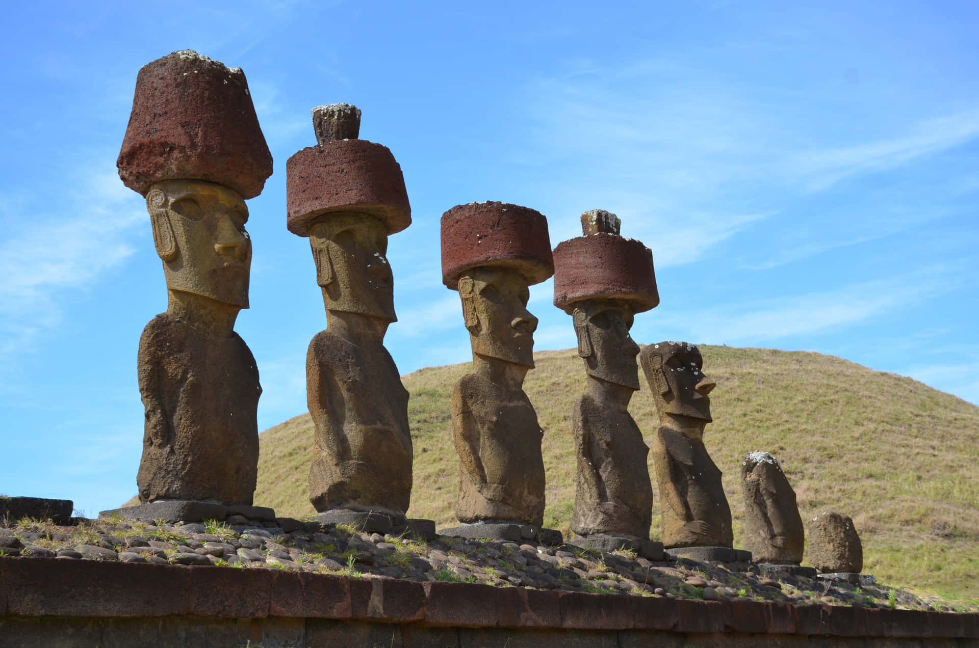Majestic Moai Statues On Easter Island, Chile Background
