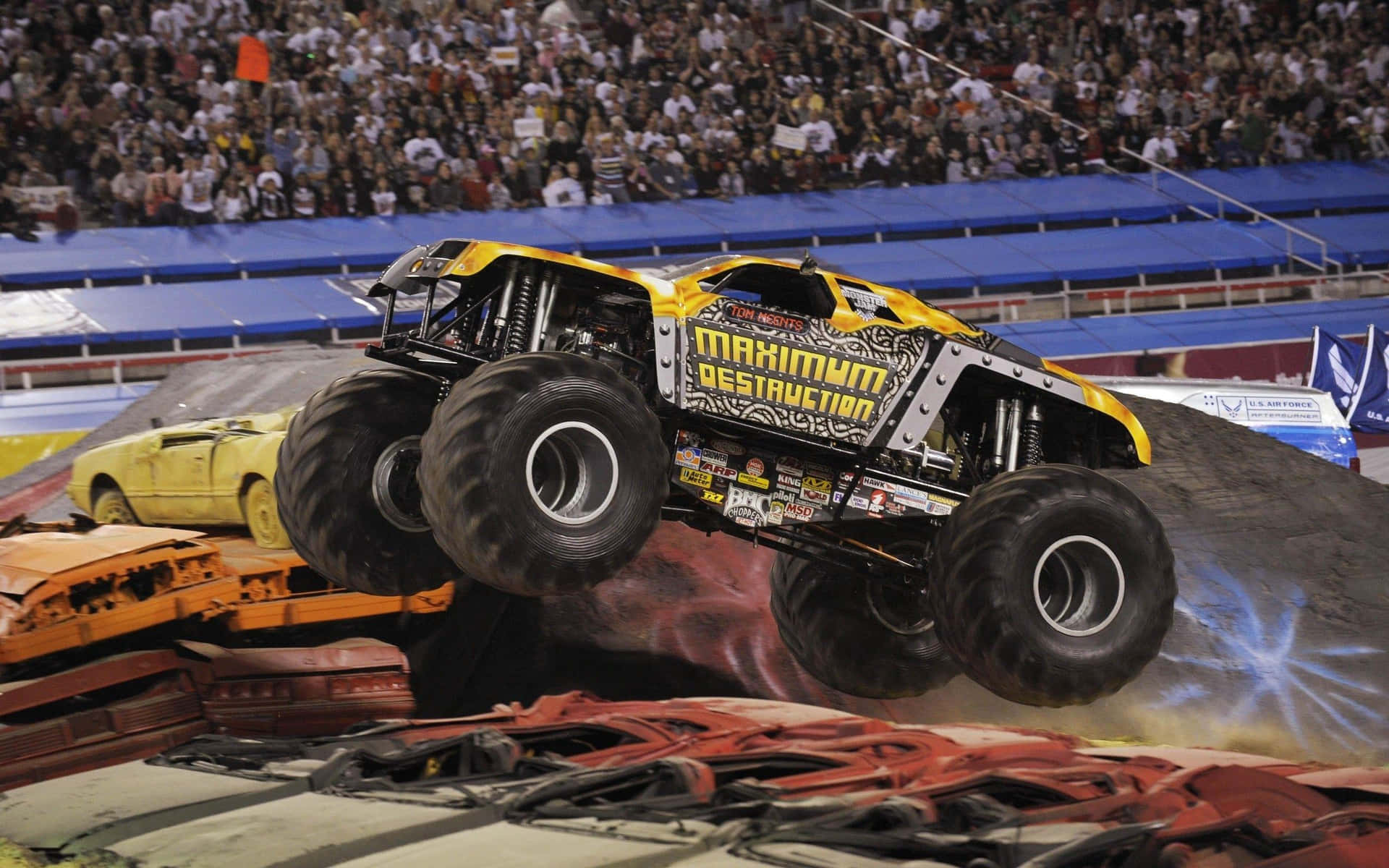 Majestic Monster Truck Dominates The Terrain. Background