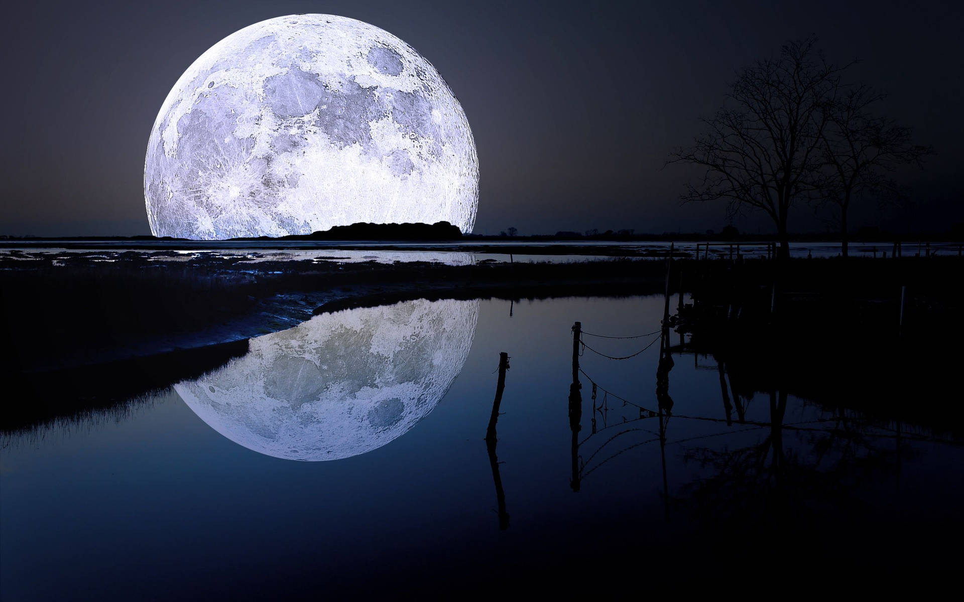 Majestic Moon Reflection Over Serene Waters Background