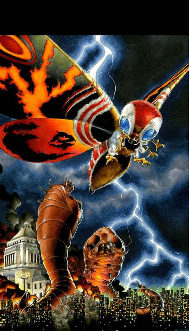 Majestic Mothra Unleashing A Powerful Storm Background