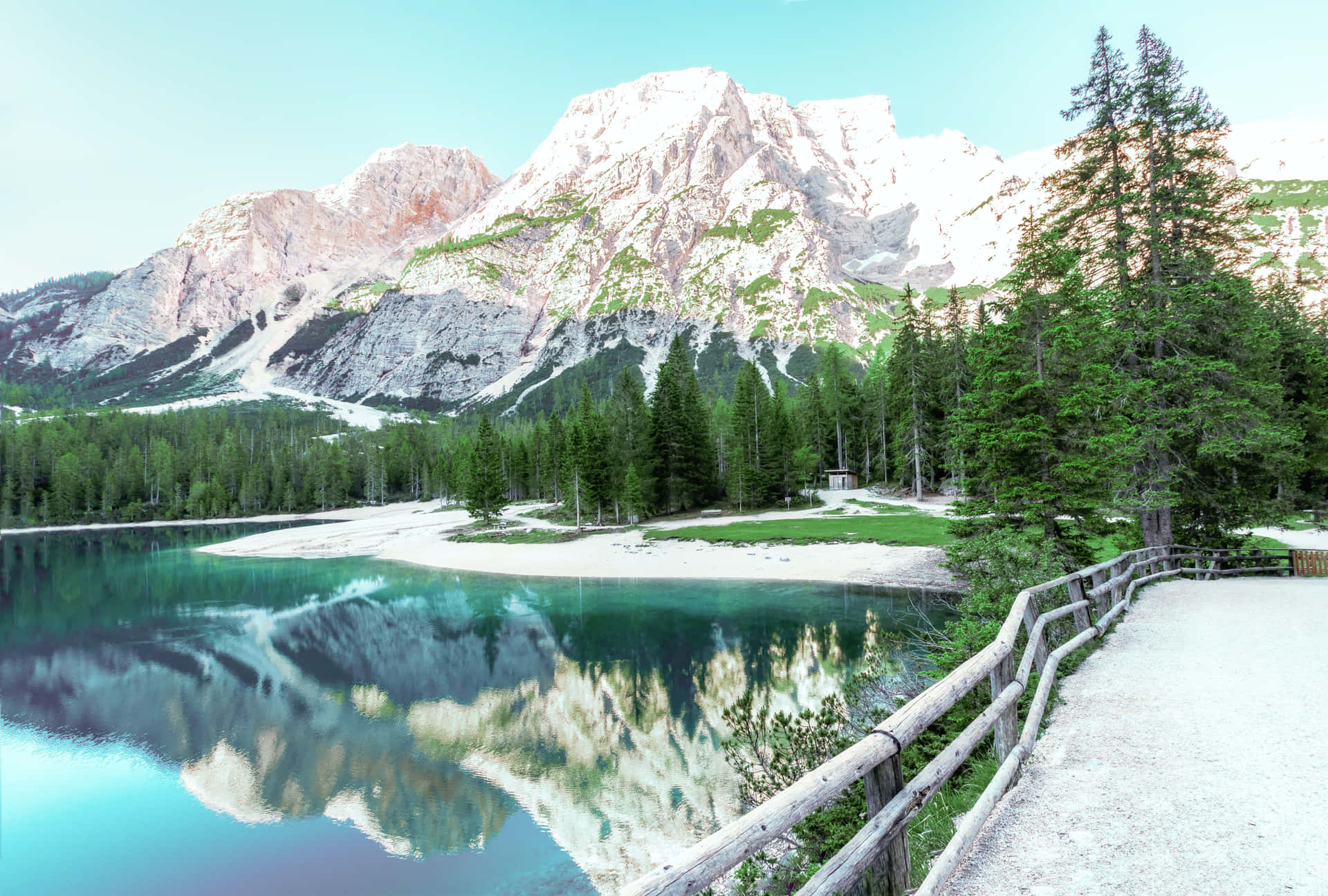 Majestic Mountain Lake And Forest Background