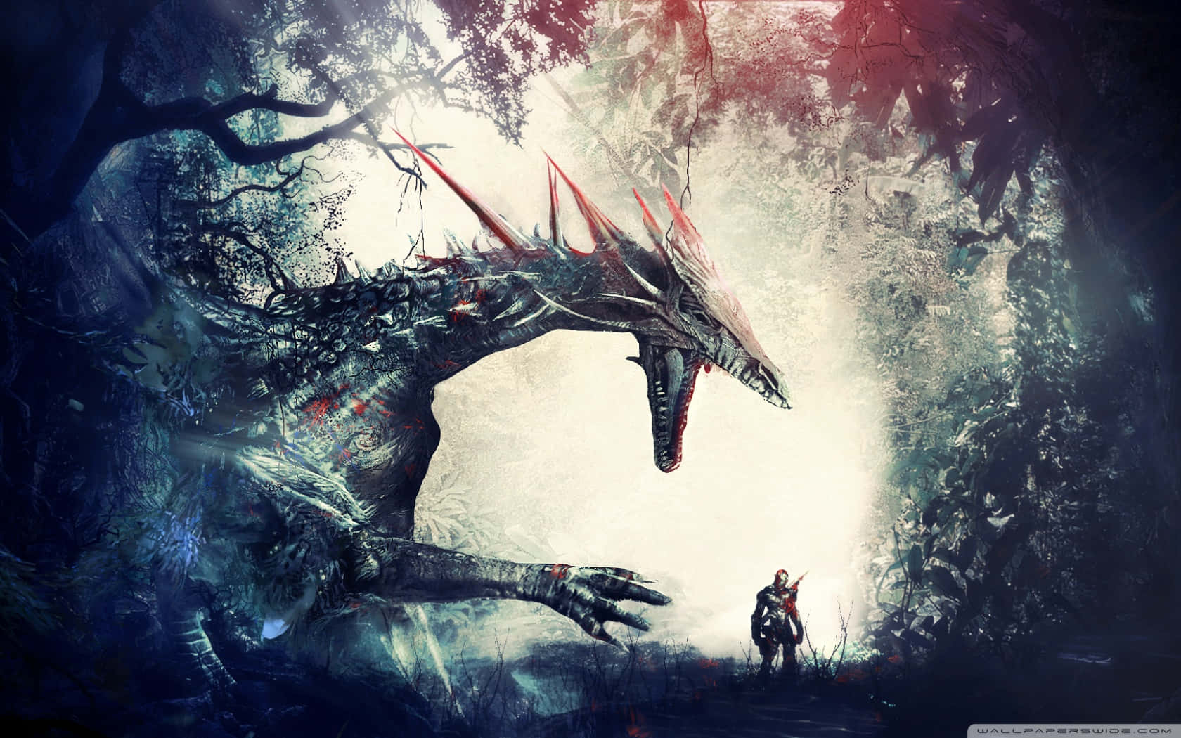 Majestic Mystical Dragon Breathing Fire Background