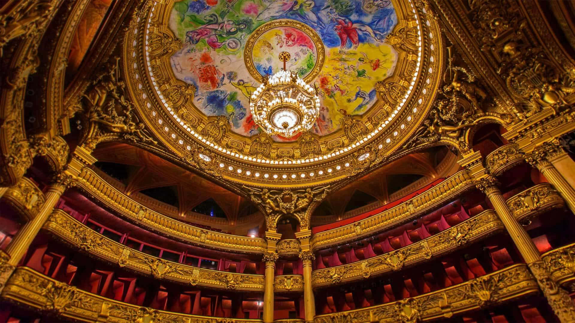 Majestic Paris Opera House With Illuminated Theater Dome