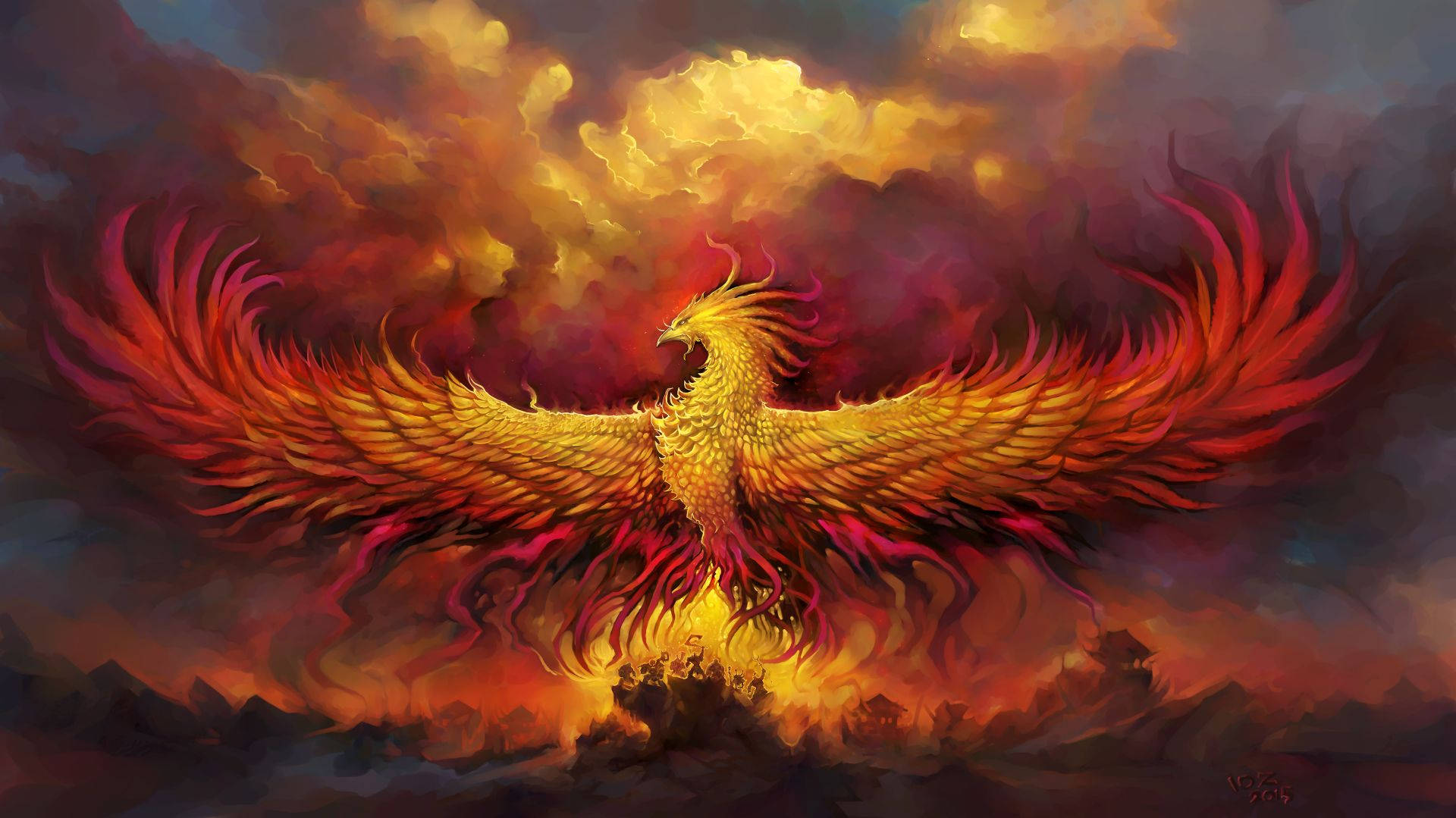 Majestic Phoenix's Fire Wings Background