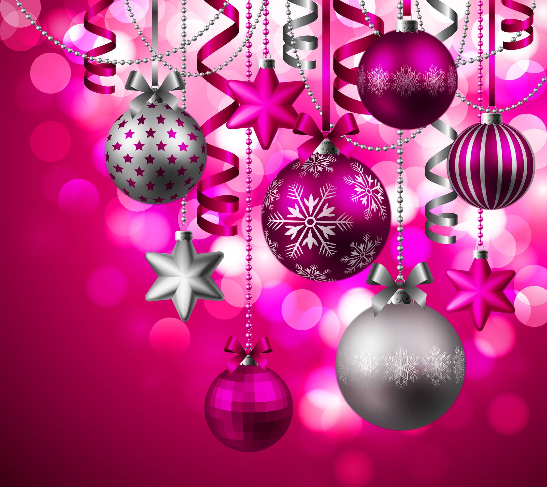 Majestic Pink Christmas Ornaments Background