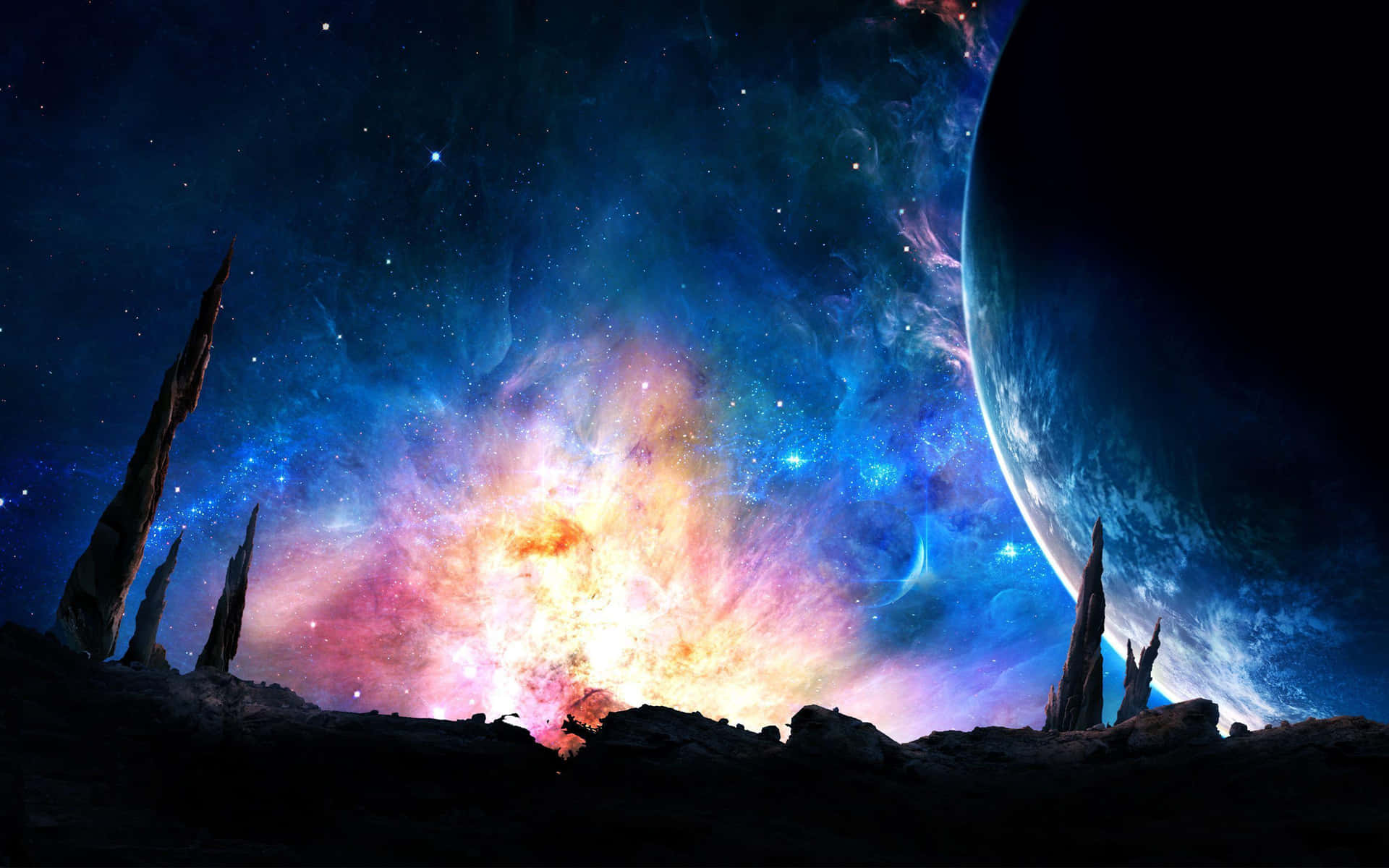 Majestic Planet And Colorful Galaxy Background