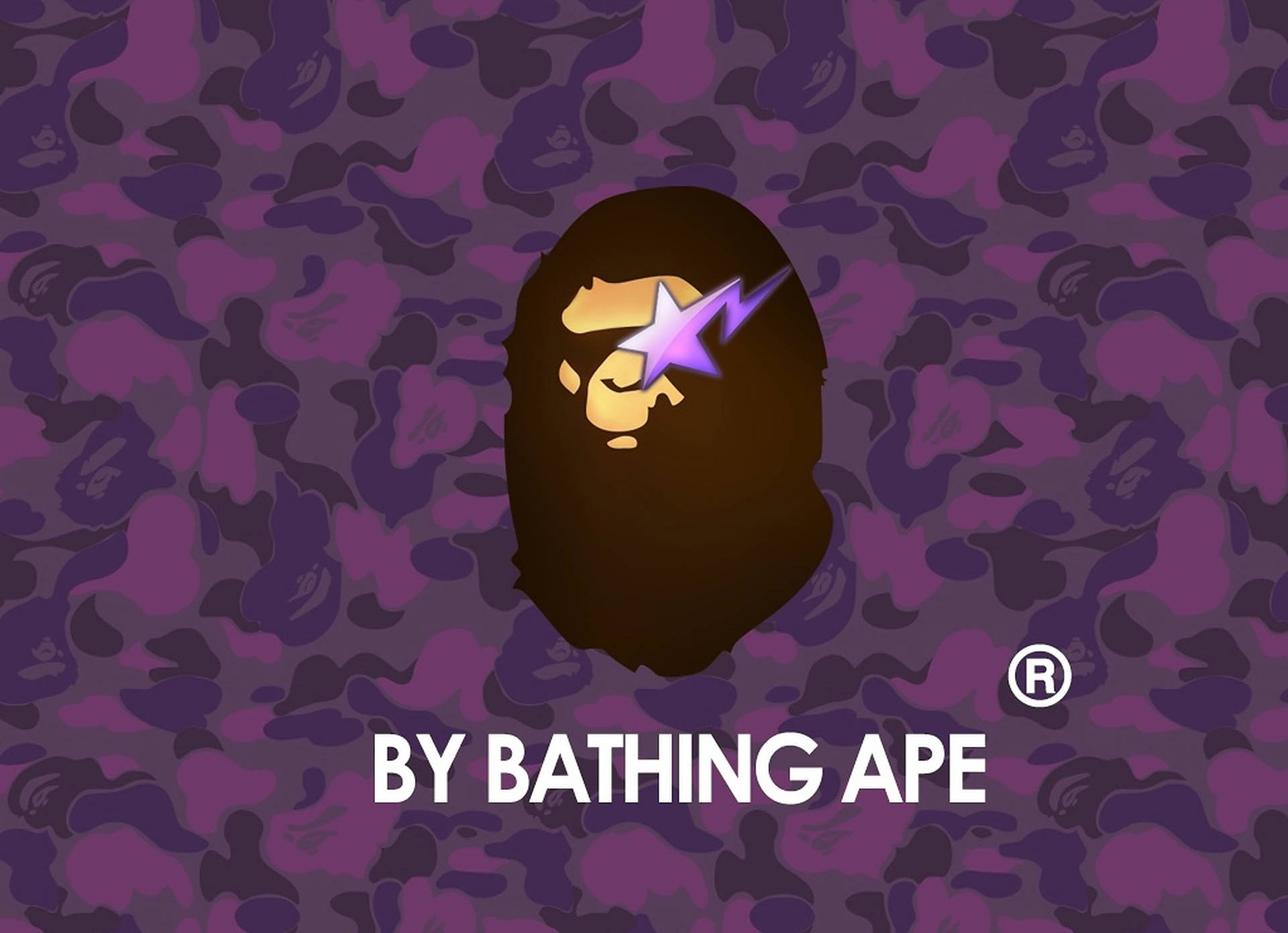 Majestic Purple Camouflage Bape Logo Wallpaper.