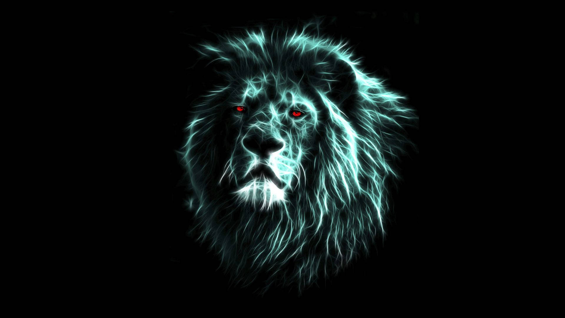 Majestic Red-eyed Lion Head In Darkness Background