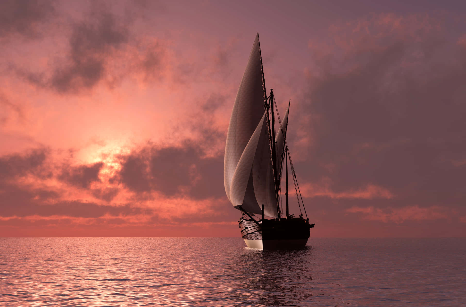 Majestic Sailboat Cruising On Crystal Clear Waters