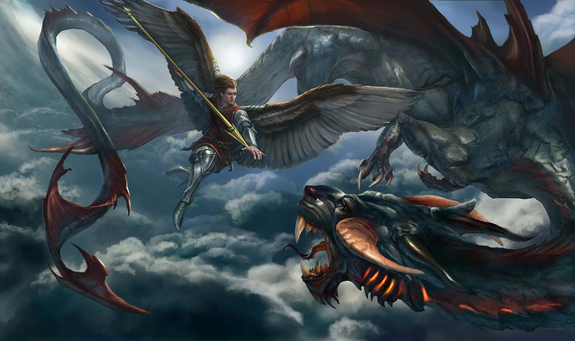 Majestic Saint Michael The Archangel Defeating Evil Background