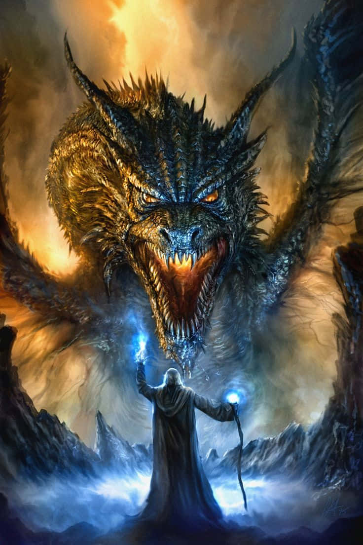 Majestic Scary Dragon Unleashing Its Fury Background