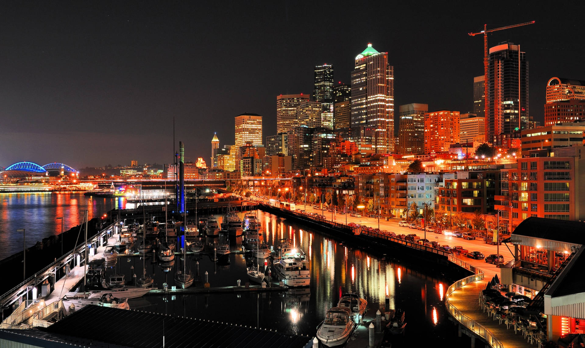 Majestic Seattle City At Night Background