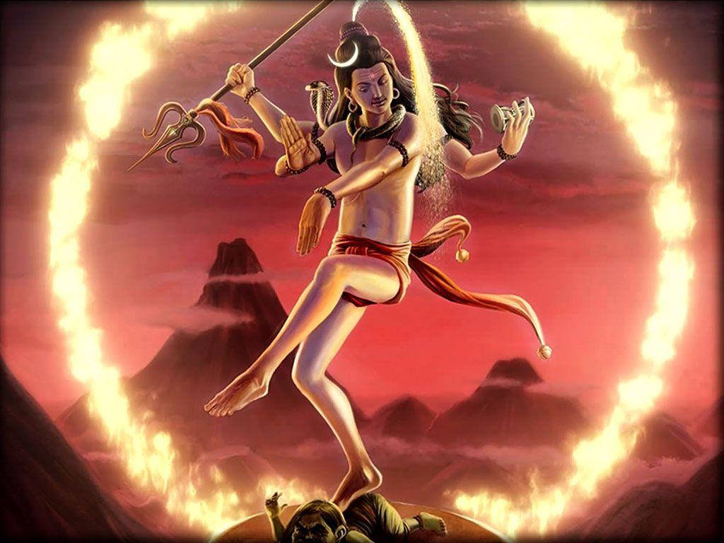 Majestic Shiv Tandav Amidst Fiery Circles Background