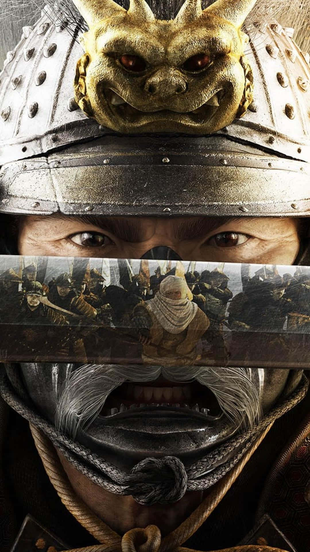 Majestic Shogun Warrior In Battle Background