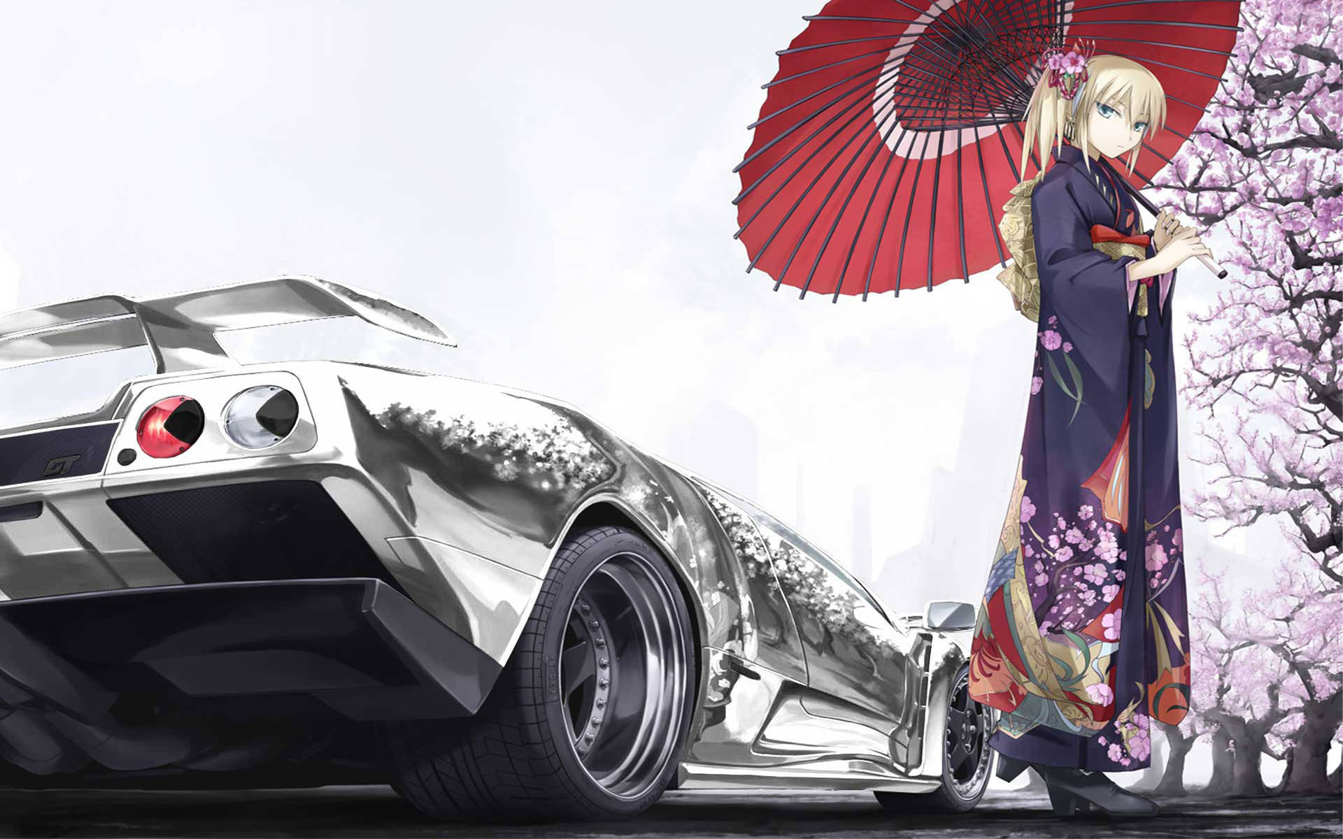 Majestic Silver Anime-themed Vehicle Background