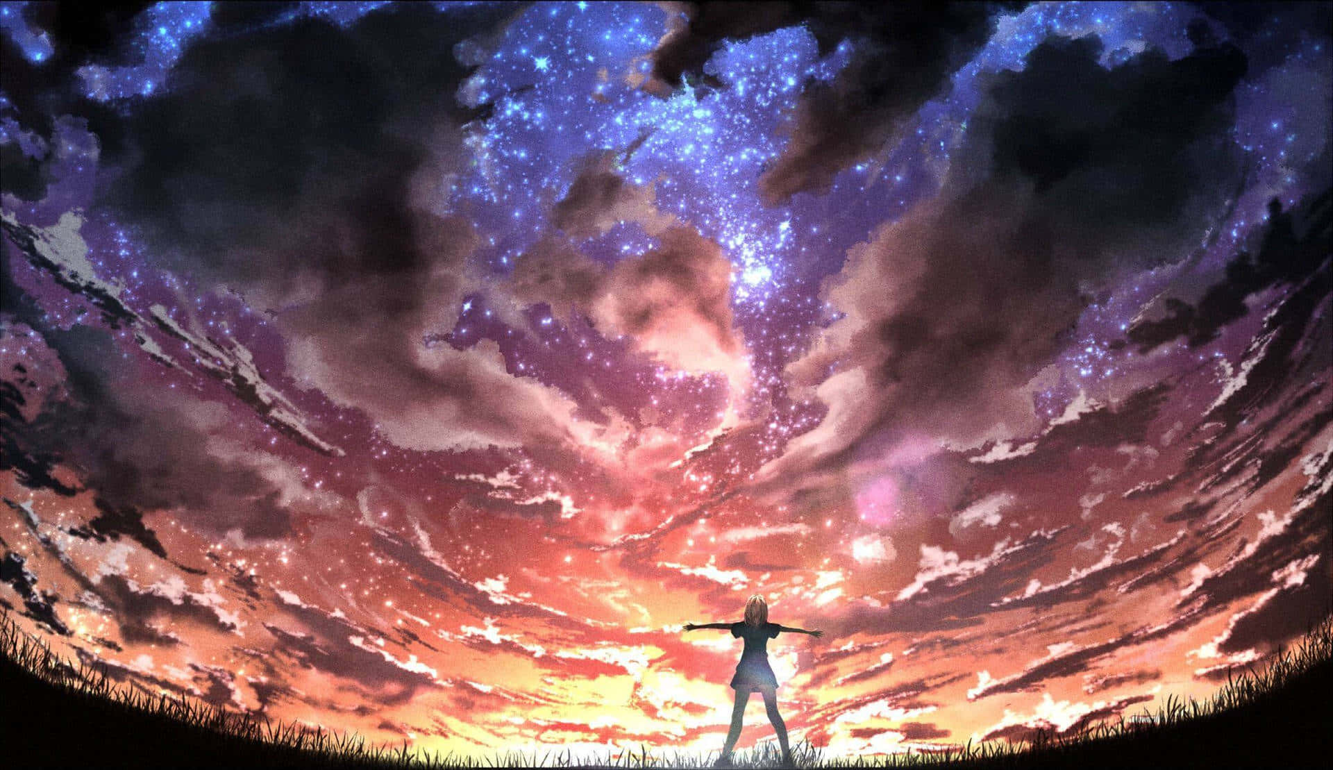 Majestic Skies Beautiful Anime Scenery Background