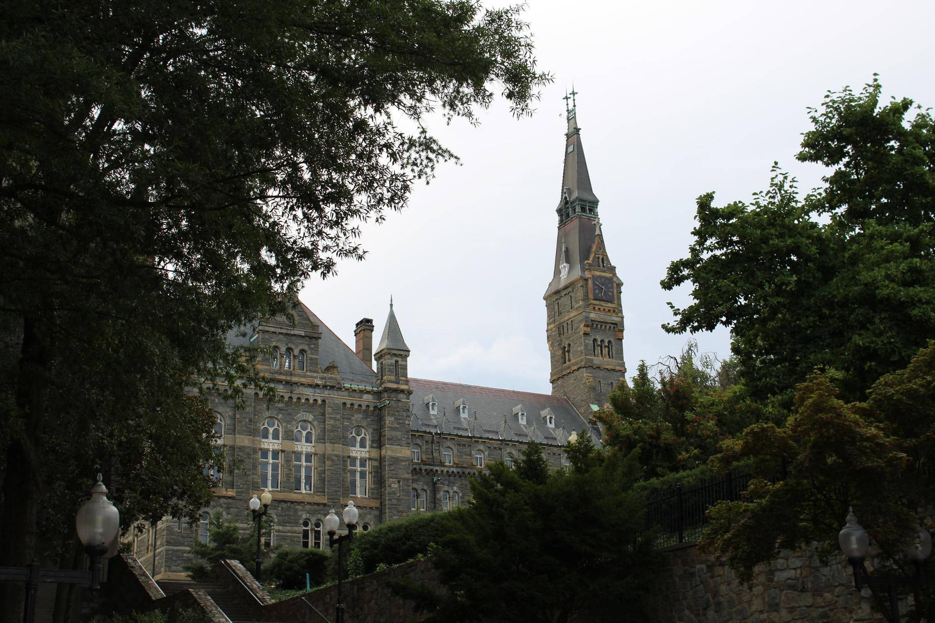 Majestic Spire Of Georgetown University Building Background