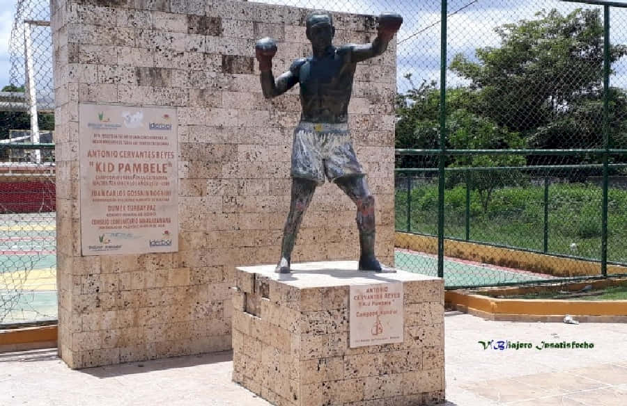 Majestic Statue Of Antonio Cervantes In Colombia Background