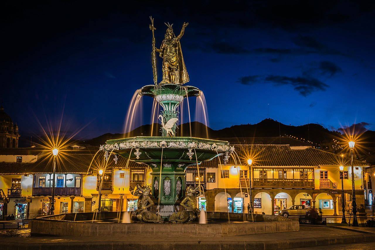 Majestic Statue Of Pachacuti In Cusco, Peru Background