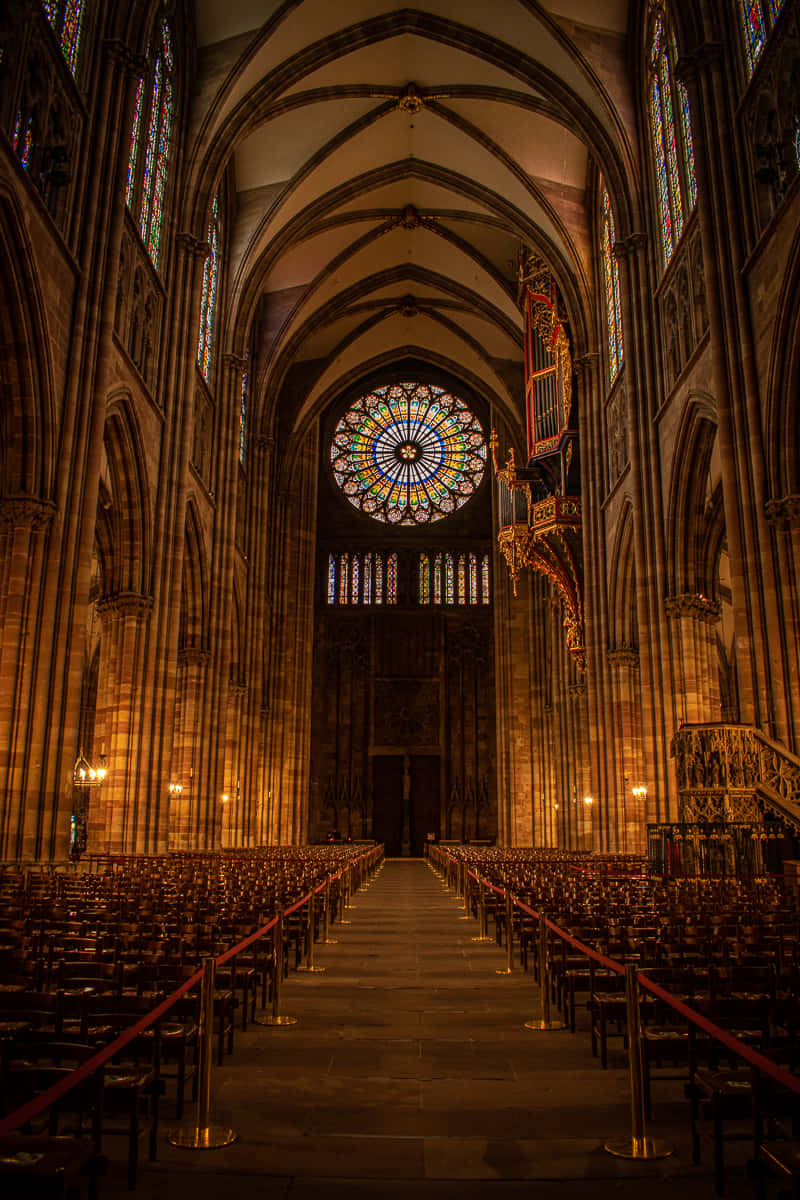Majestic Strasbourg Cathedral Against Blue Sky Background