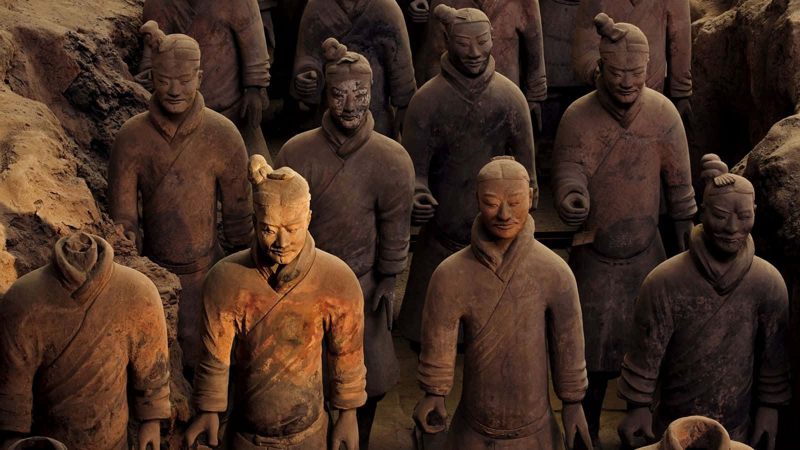 Majestic Terracotta Warriors At Their Museum In China Background