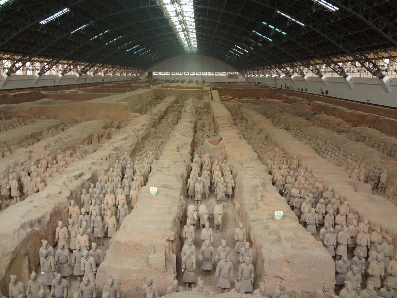 Majestic Terracotta Warriors In Their Ancient Home Background