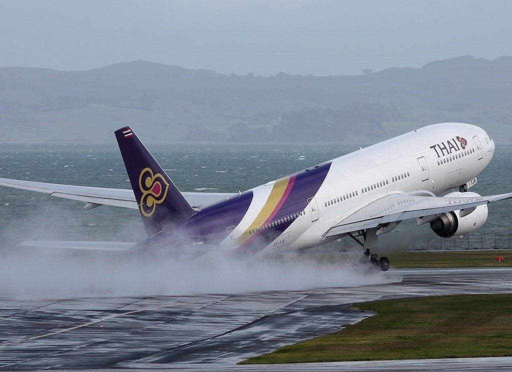 Majestic Thai Airways Plane On Runway Background